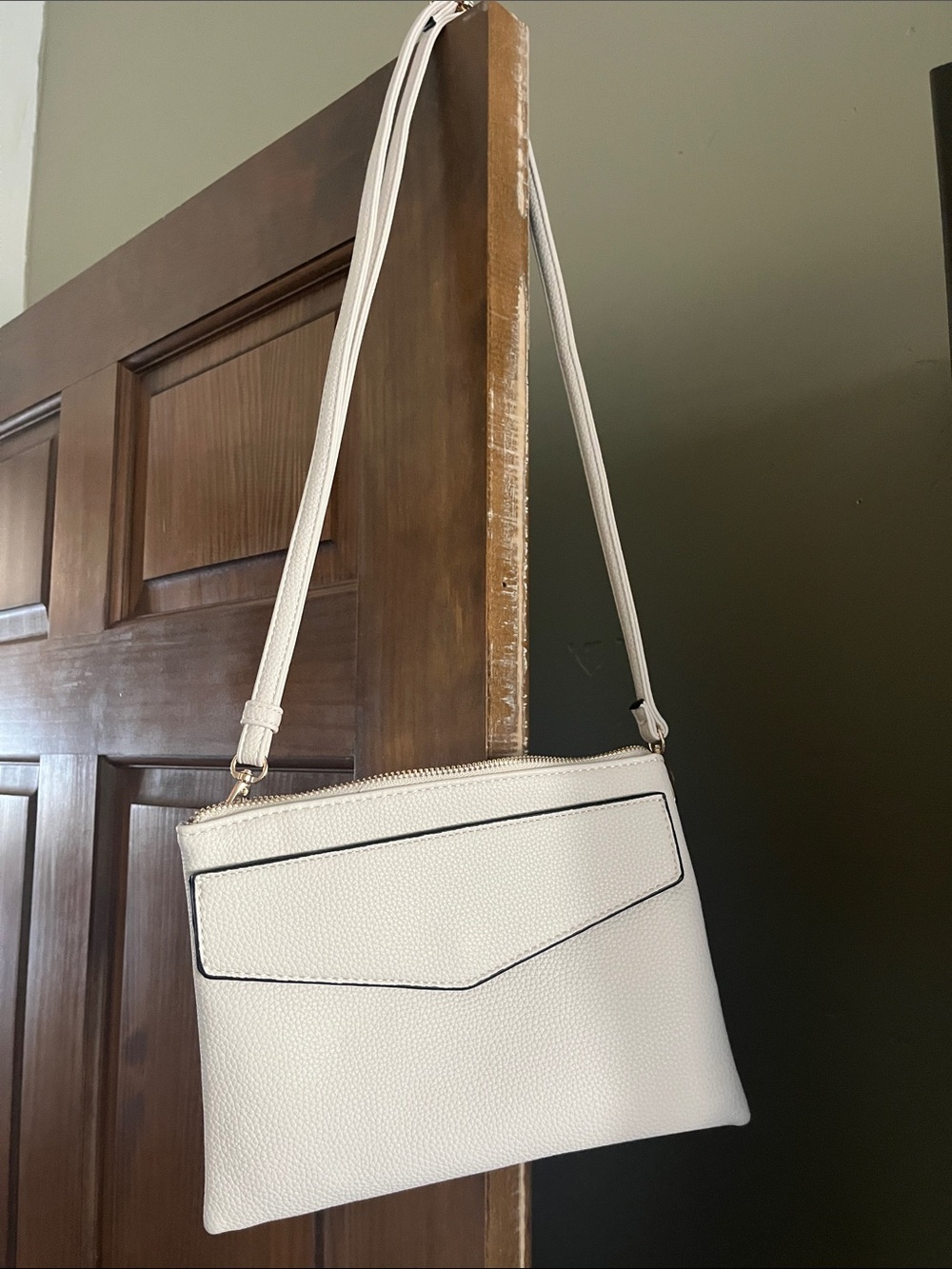 Pebbled White Crossbody Bag with Envelope Detail